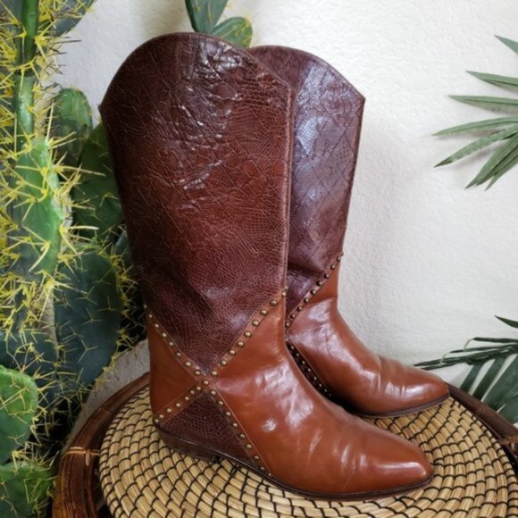 Stuart Weitzman Western Bohemian Studded Leather Boots size 7 - Picture 2 of 14